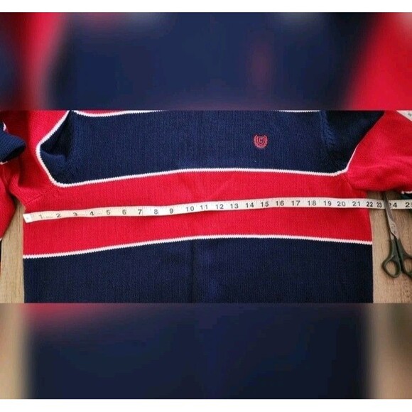 CHAPS Red Navy Stripe Cotton‎ Crewneck Sweater Men's Large - Picture 5 of 6